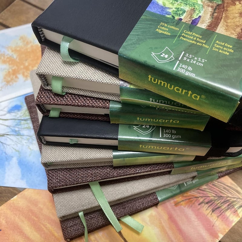 tumuarta Watercolor Journal, 3.5x5.5”, 140 LB, 300 GSM, Cotton Paper, Cold Press, 24 Sheets, 48 Pages, Watercolor Paper Sketchbooks for Use As Travel Notebook Mixed Media Pad On The Go - Image 2